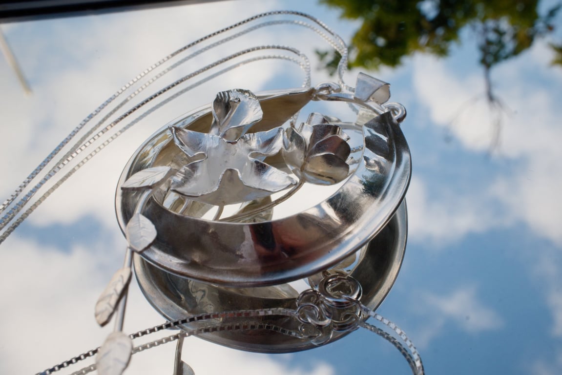 Sterling Silver Flower Basket Pendant
