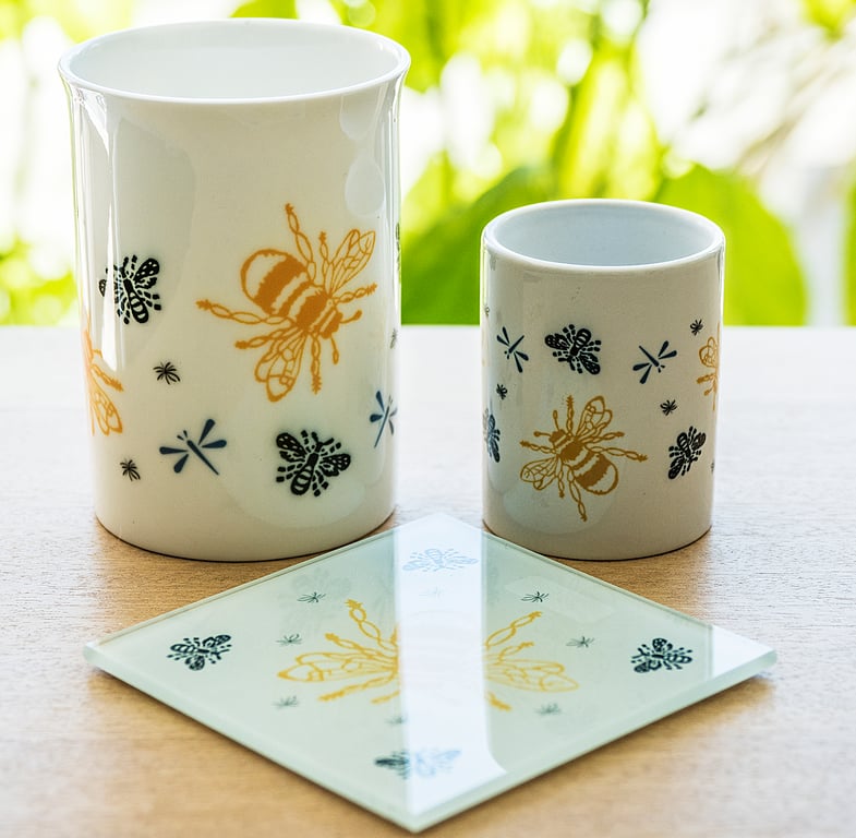 Fine Bone china bees coffee mug cup ceramic espresso mug cup matching coaster