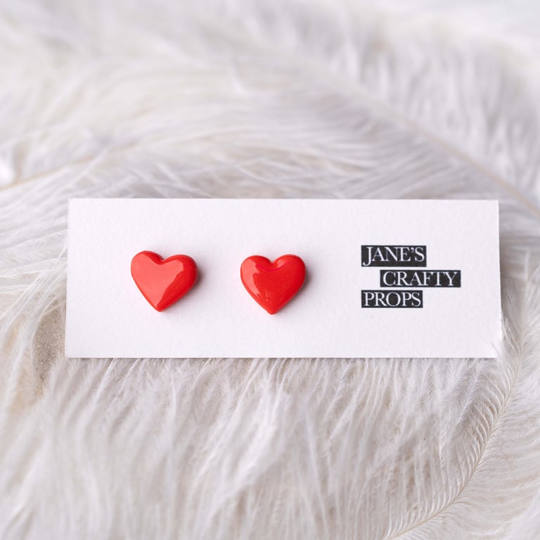 Red Heart Stud Earrings: Handmade Polymer Clay, Valentines Gift