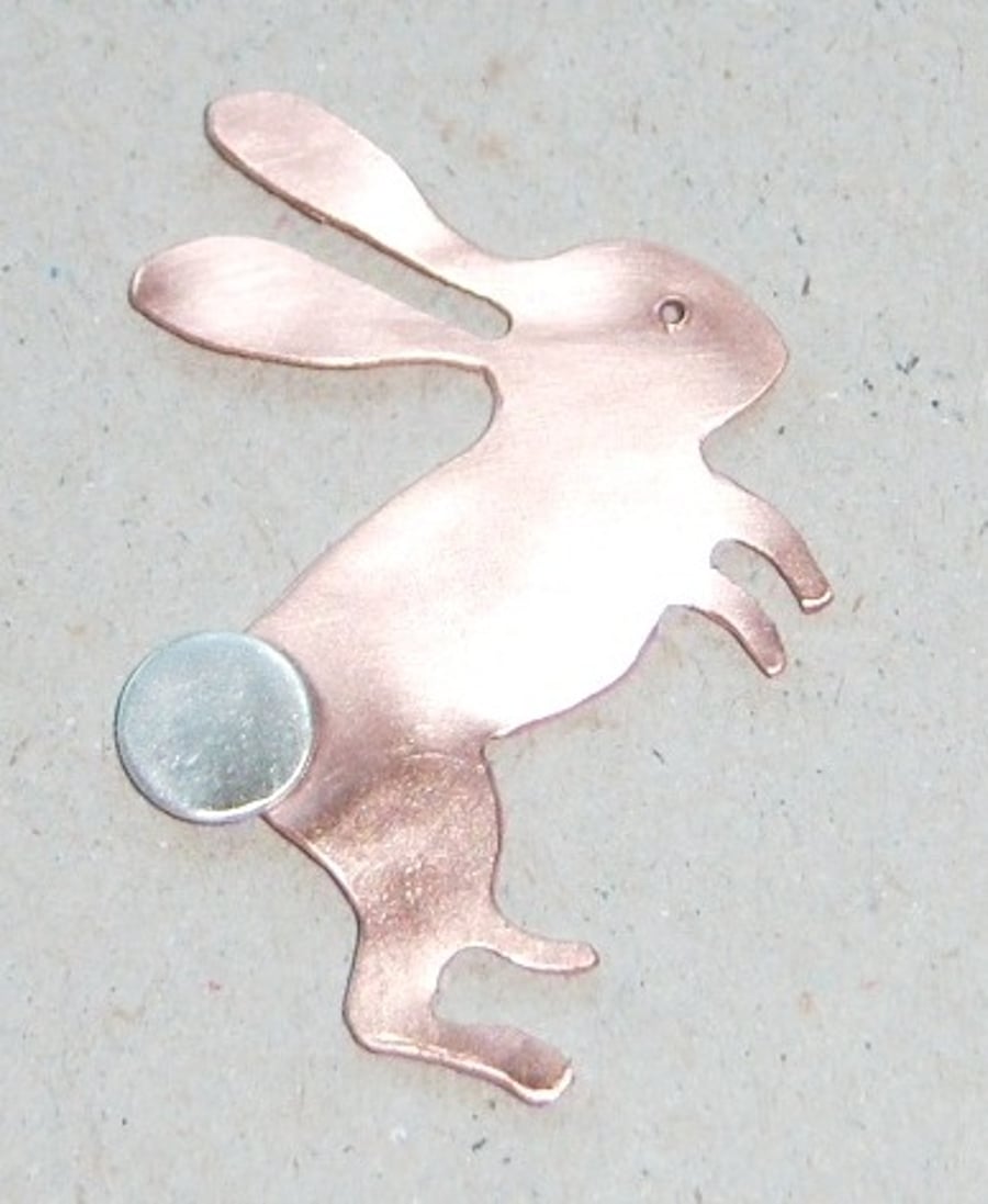 Rabbit brooch in copper
