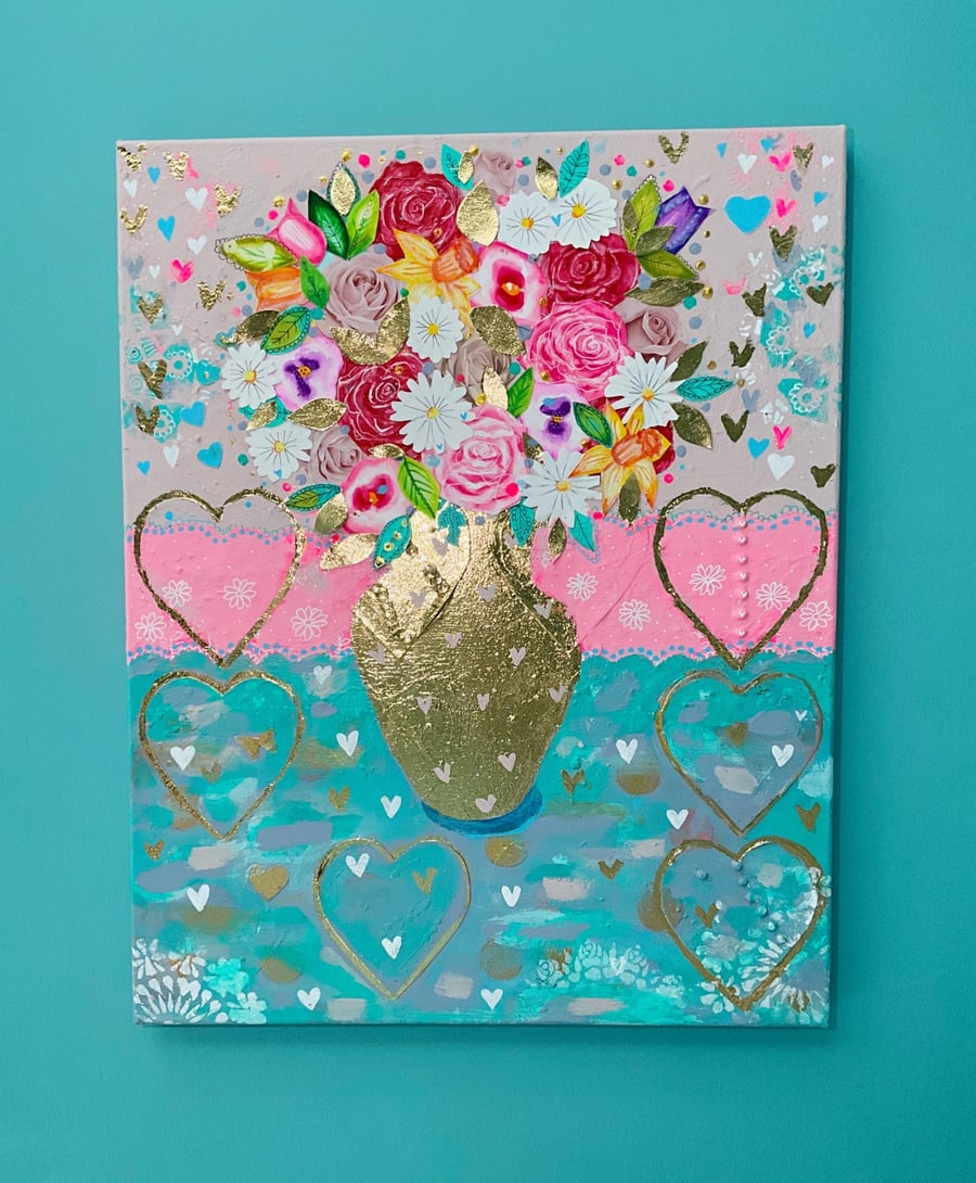 Flowers in Gold Vase