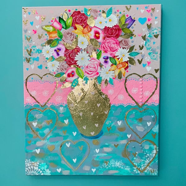 Flowers in Gold Vase