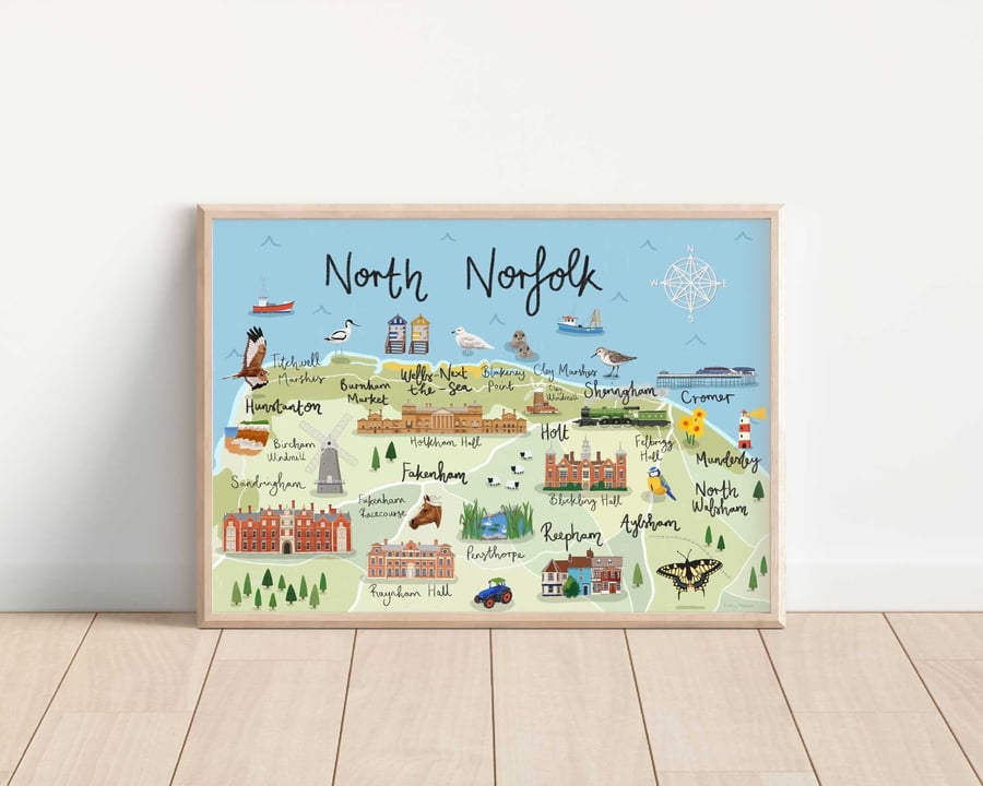 North Norfolk Illustrated Map Art Print