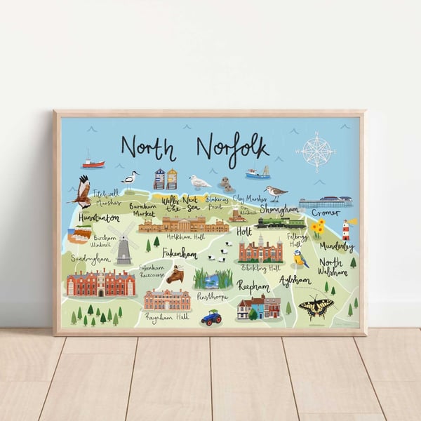 North Norfolk Illustrated Map Art Print