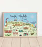 North Norfolk Illustrated Map Art Print