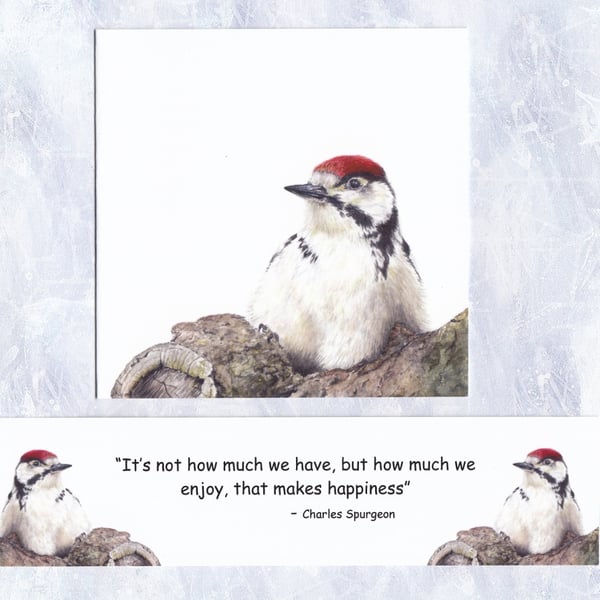 Garden Bird Card, Realistic Woodpecker Birthday Card and Inspirational Bookmark