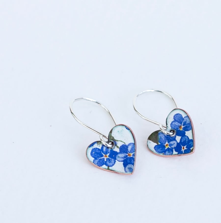 Forget me not enamelled heart earrings