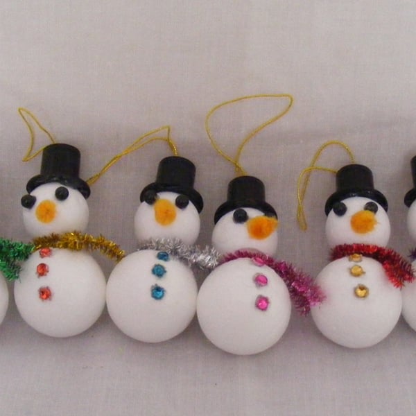Handmade Snowmen Christmas Tree Decorations Set of 6