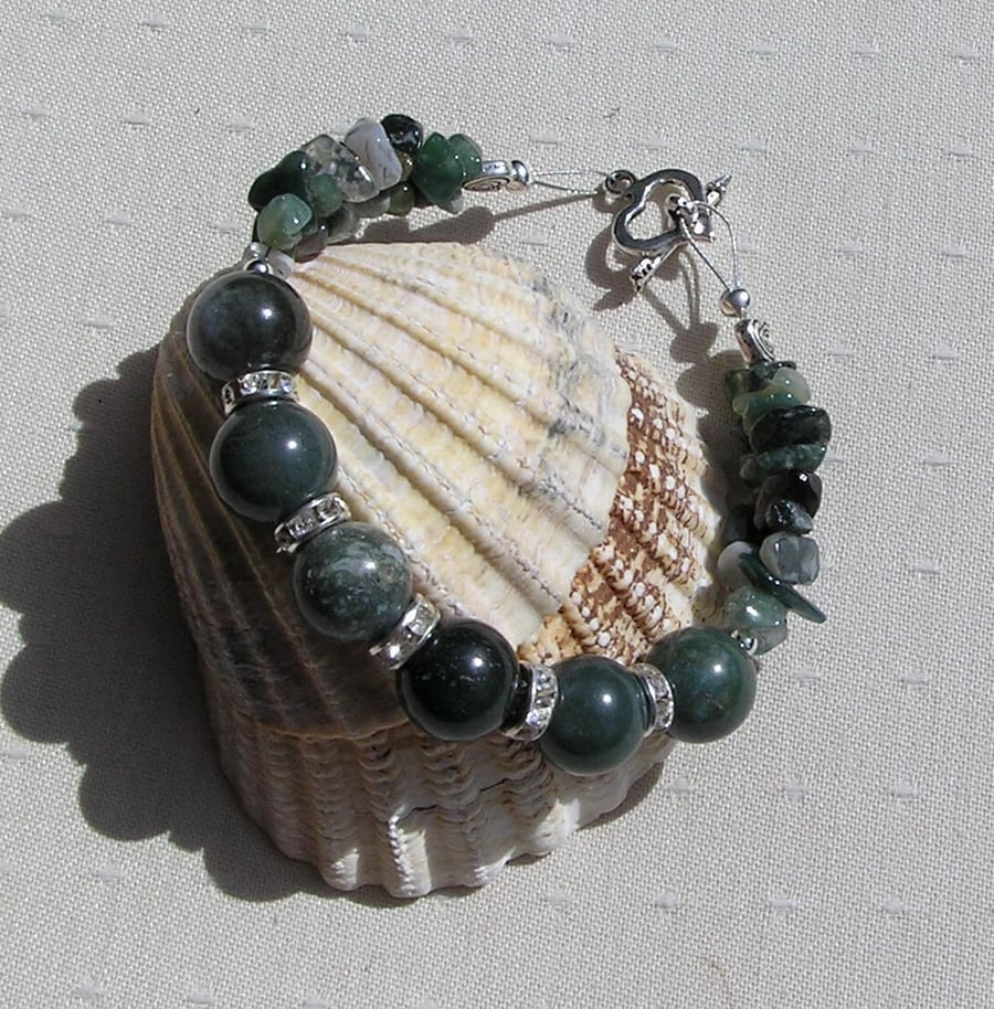Green Moss Agate Crystal Gemstone Beaded Chakra Bracelet "Meadow"