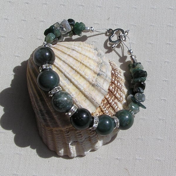 Green Moss Agate Crystal Gemstone Beaded Chakra Bracelet "Meadow"