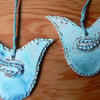 Turquoise Ceramic Hanging Birds.