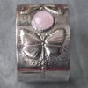 Silver Pewter Butterfly Cuff Bracelet with Rose Quartz