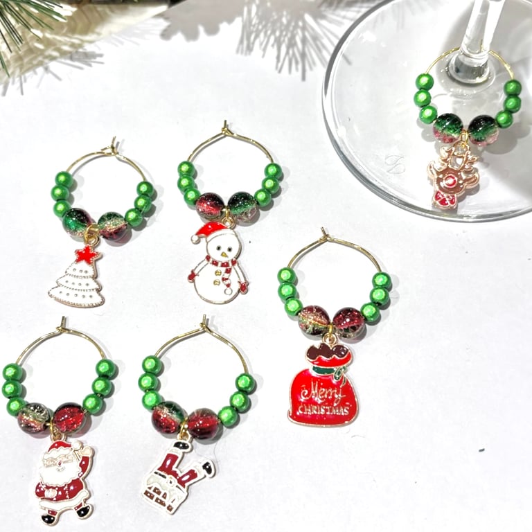 Set of 6 Christmas Wine Glass Charms