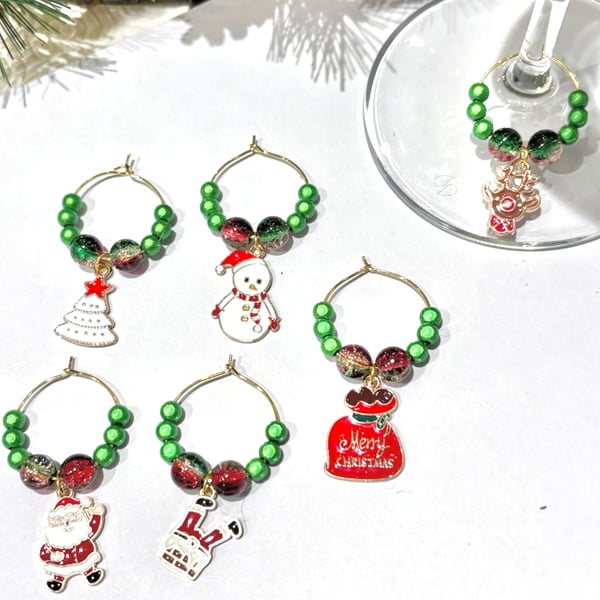 Set of 6 Christmas Wine Glass Charms