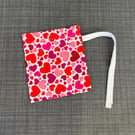 Red, Pink Hearts Fabric Drawstring Gift Bag: Reusable XS Present Wrap.