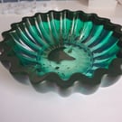 Handmade Emerald Green Resin Lotus Bowl – Scalloped Fluted Trinket Dish