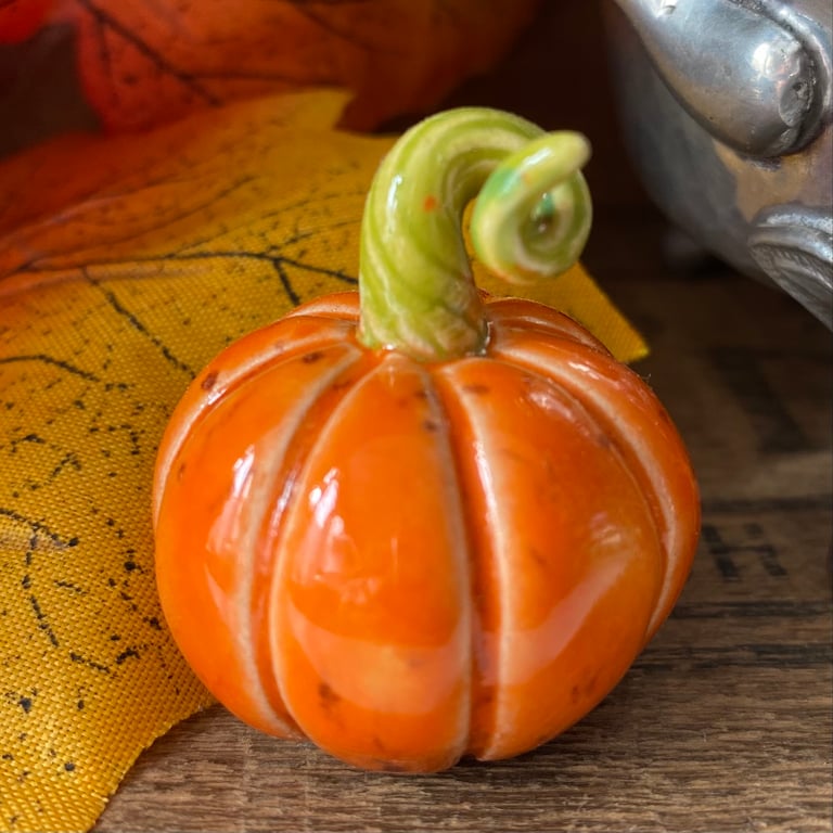 Orange Small standing ceramic pumpkin decoration 