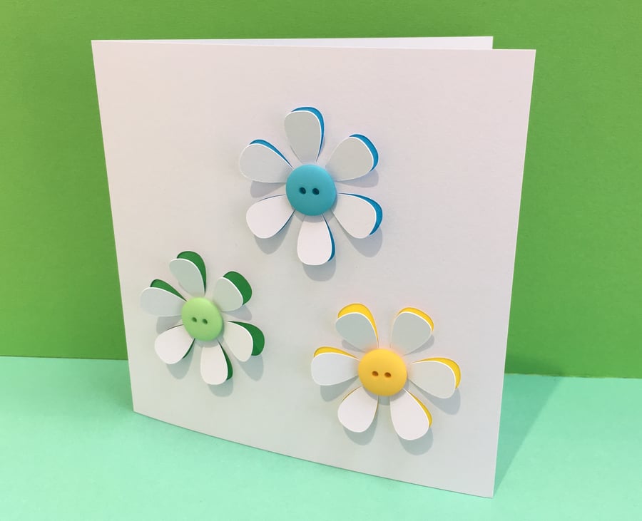 Button Flowers Card with Hand Cut Petals