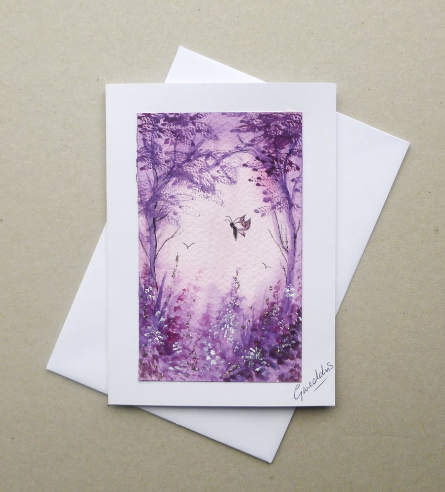 hand painted original art fantasy watercolour blank card ( ref F 1004 E4 )