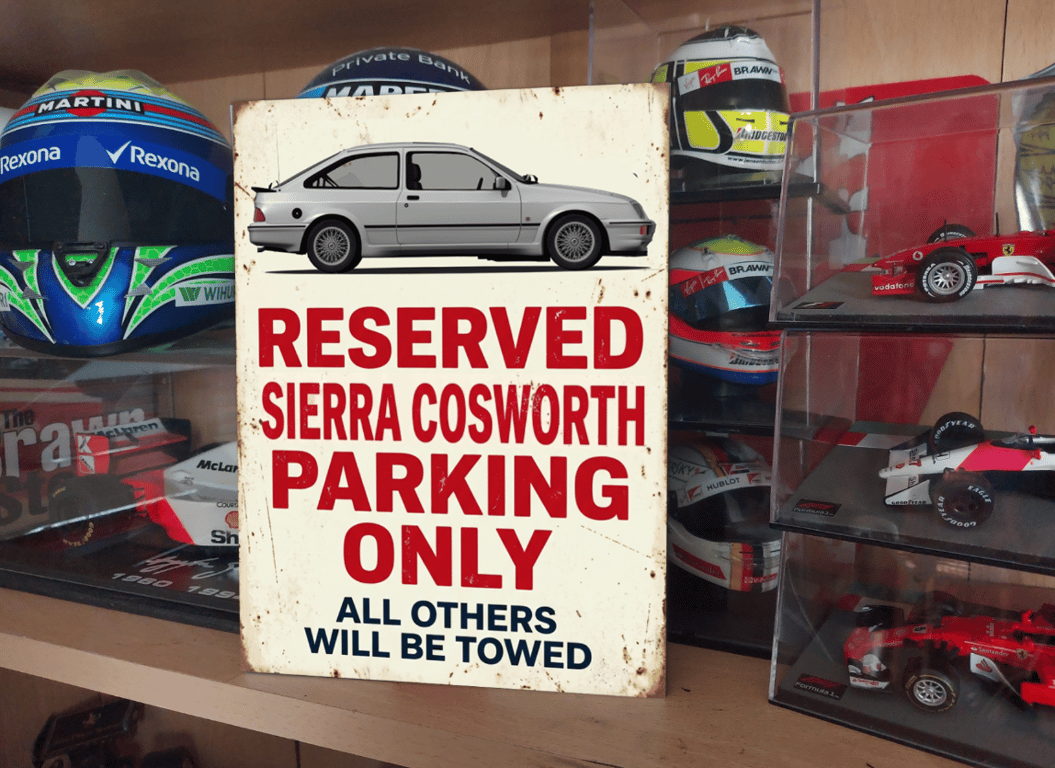 Ford Sierra Cosworth Reserved Parking Metal Sign Plaque Garage Gift Wall Decor 