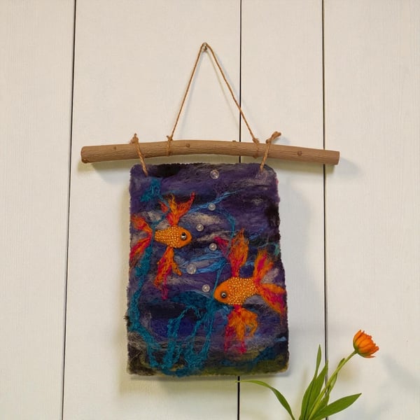 Handmade goldfish felt wall hanging 