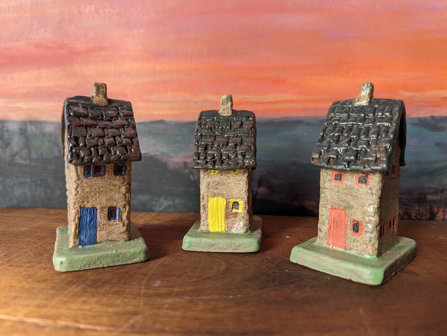 Set of 3 Tiny Cottage style ornaments