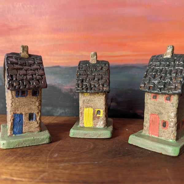Set of 3 Tiny Cottage style ornaments