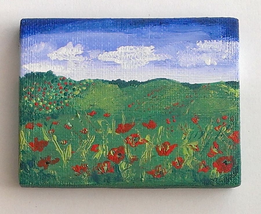 Poppy Field Miniature Original Acrylic On Canvas Painting