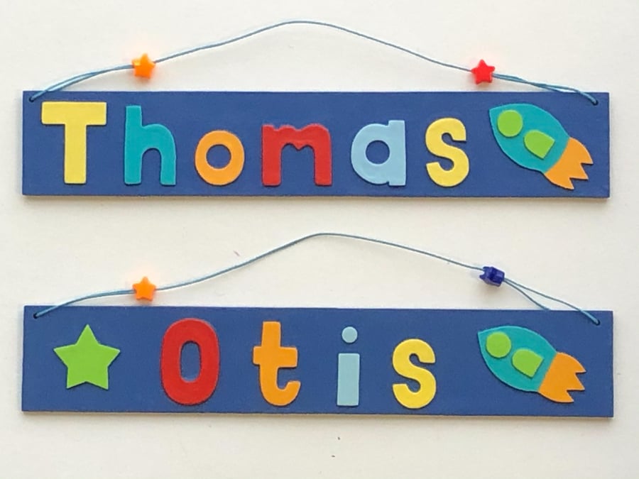 Any Name! Navy Blue Rocket Name Plate