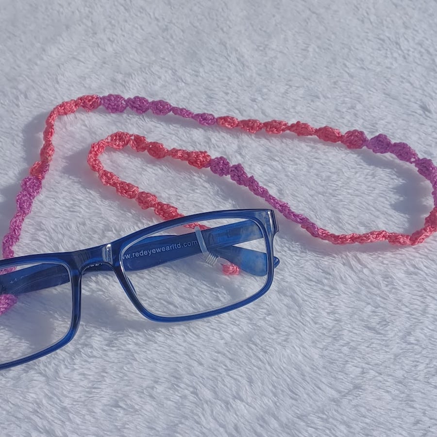 Sunglasses chain, purple yellow cotton reading Folksy