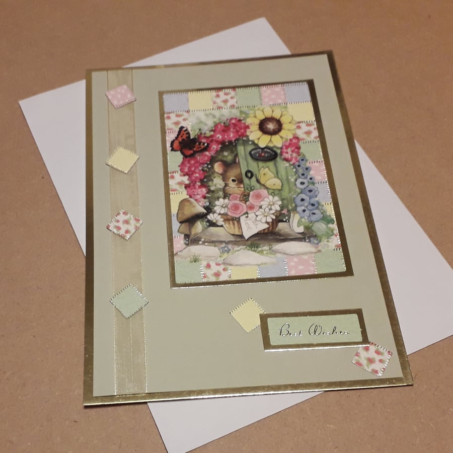 Patchwork Mouse Best Wishes Card