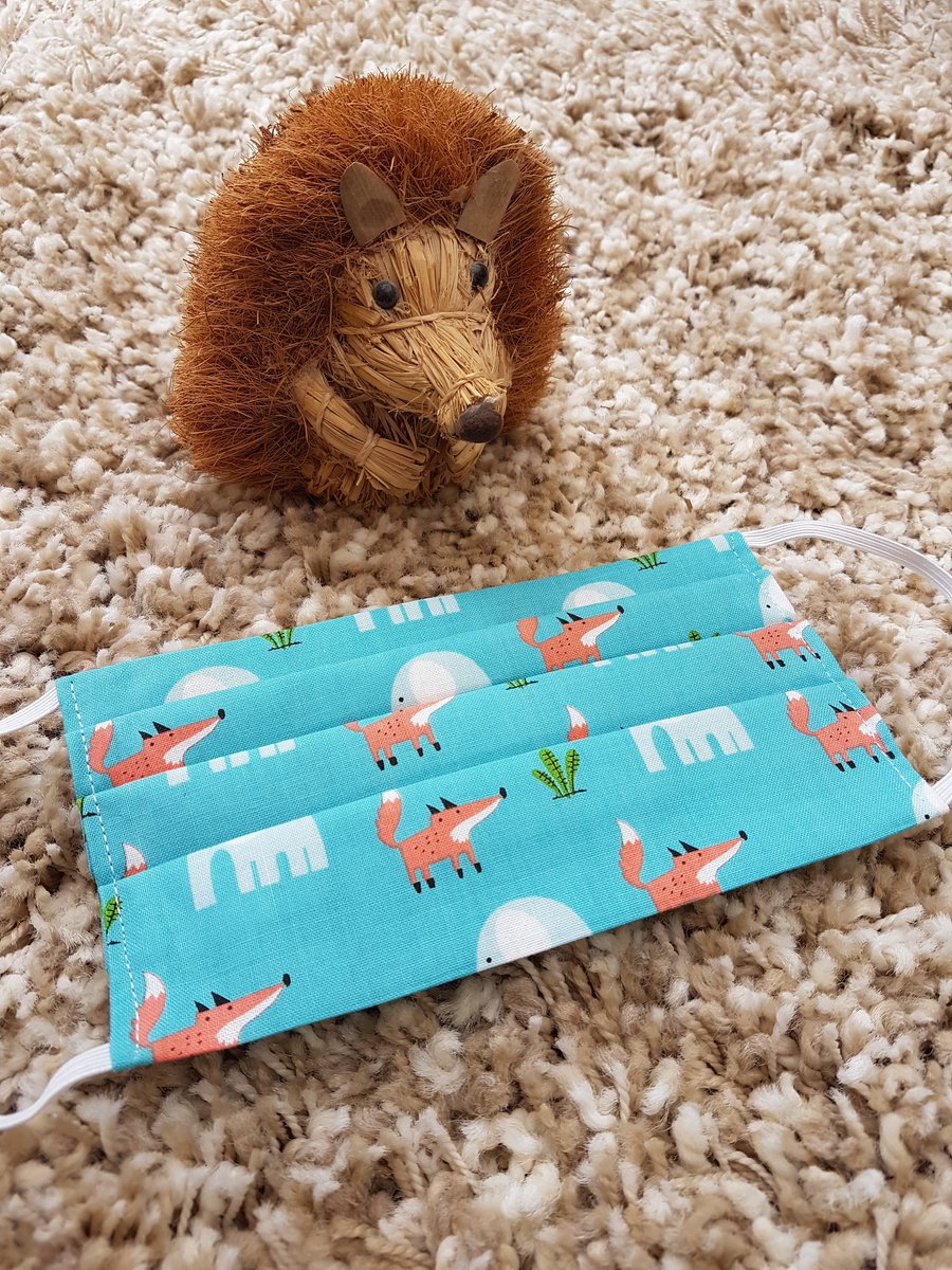 Small Adult or Teenager face covering – blue fox print material