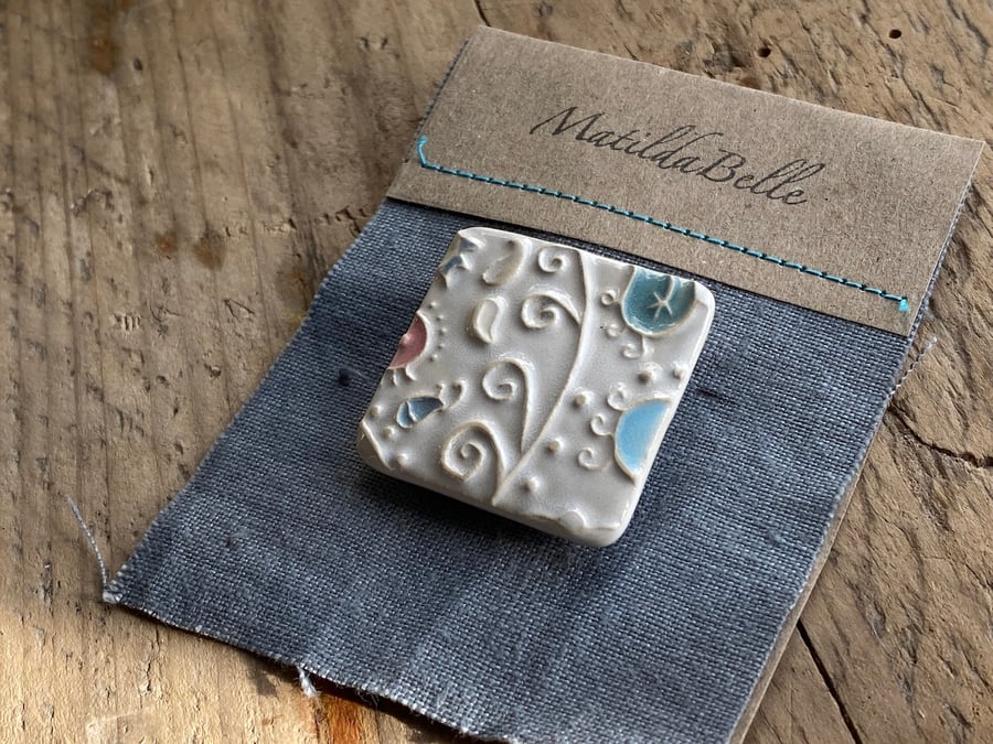 Ceramic Paisley White Brooch