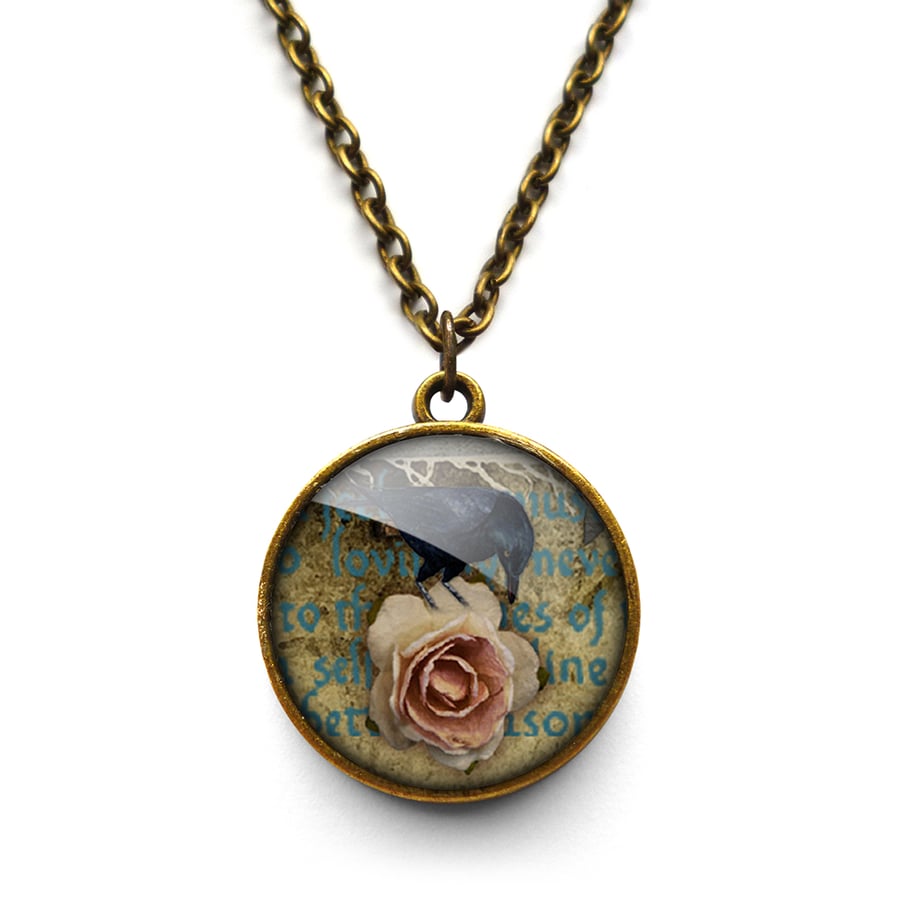 Raven and Pink Rose Necklace (RR05)