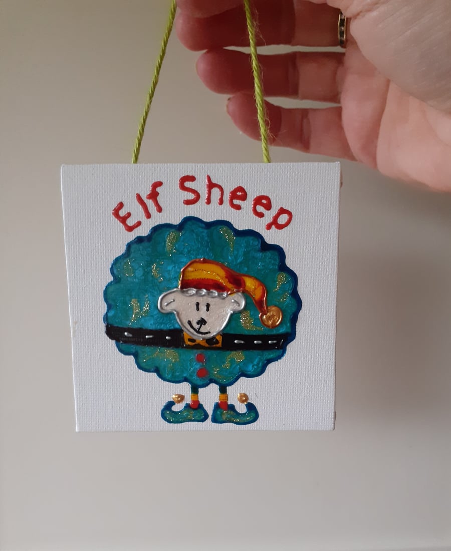 Elf Sheep Christmas hanging decoration, Sheep in Elf clothing decoration