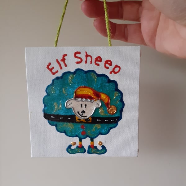 Elf Sheep Christmas hanging decoration, Sheep in Elf clothing decoration