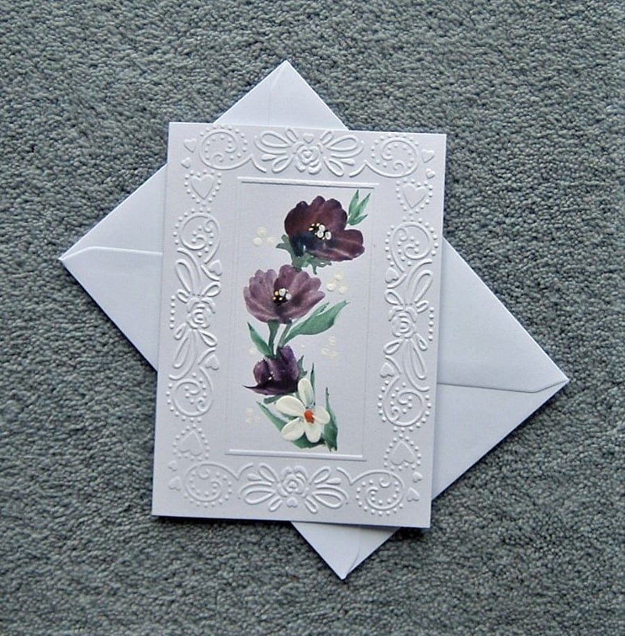 greetings card hand painted original floral art ( ref F 241 )