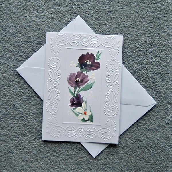 greetings card hand painted original floral art ( ref F 241 )