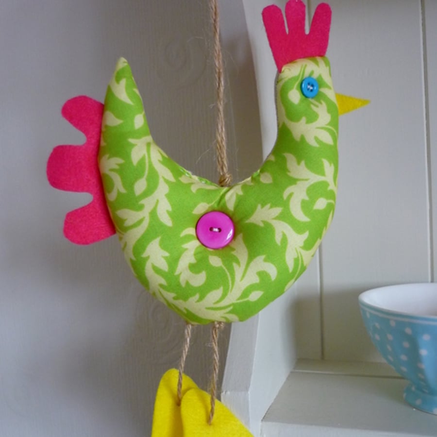 Shabby Chic Fabric Hanging Chicken ♥♥ Quirky~Lime And Lemon