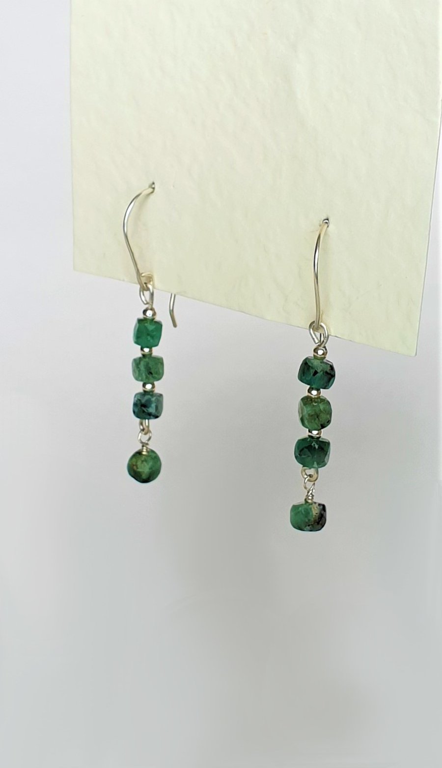 Elegant And Dainty Genuine Emerald And Sterling Silver Earrings