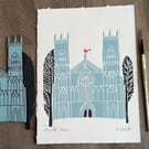 York Minster, Original Linocut, Architecture Lino Print by Giuliana Lazzerini