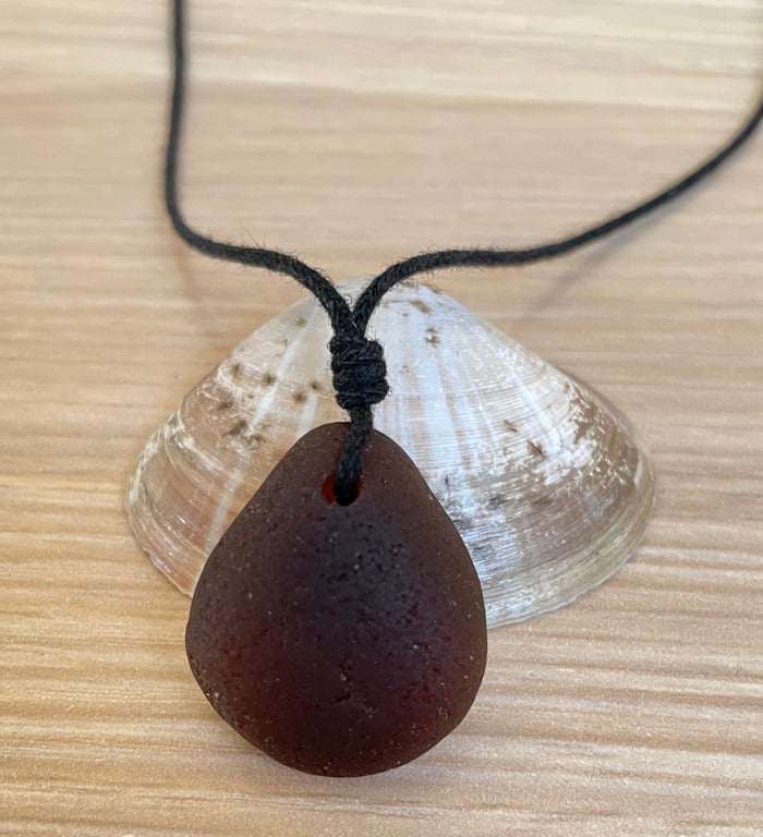 Adjustable Brown Sea Glass Necklace