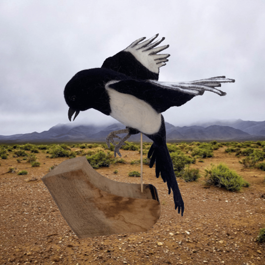 Needle felted Magpie in flight