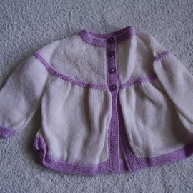 Baby Cardigan in cream and lilac