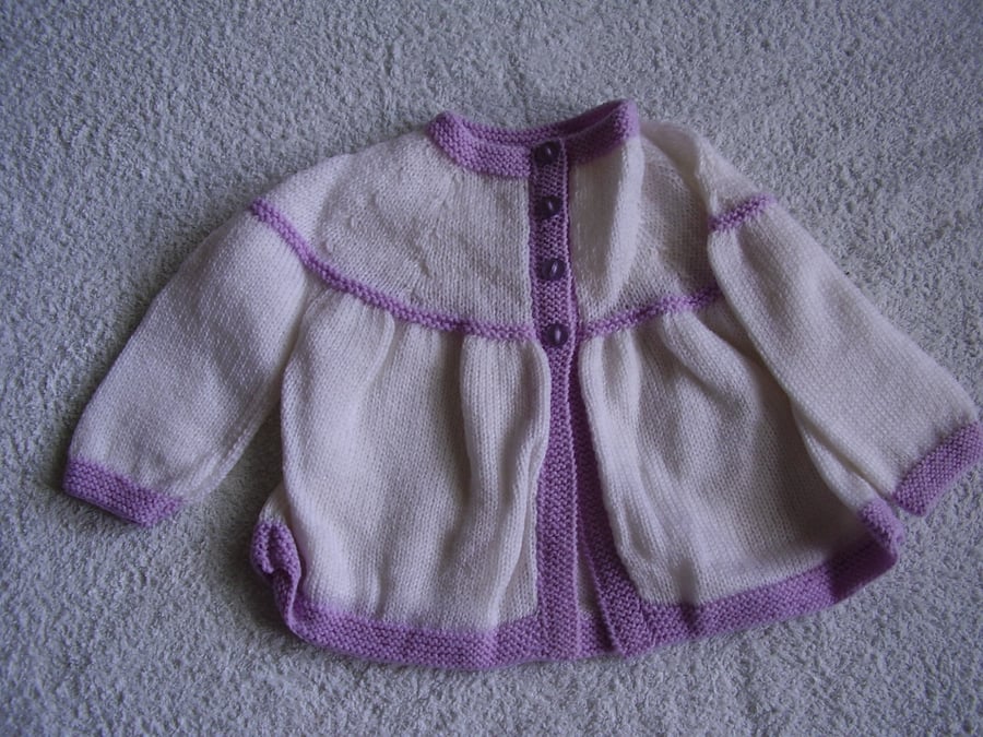 Baby Cardigan in cream and lilac