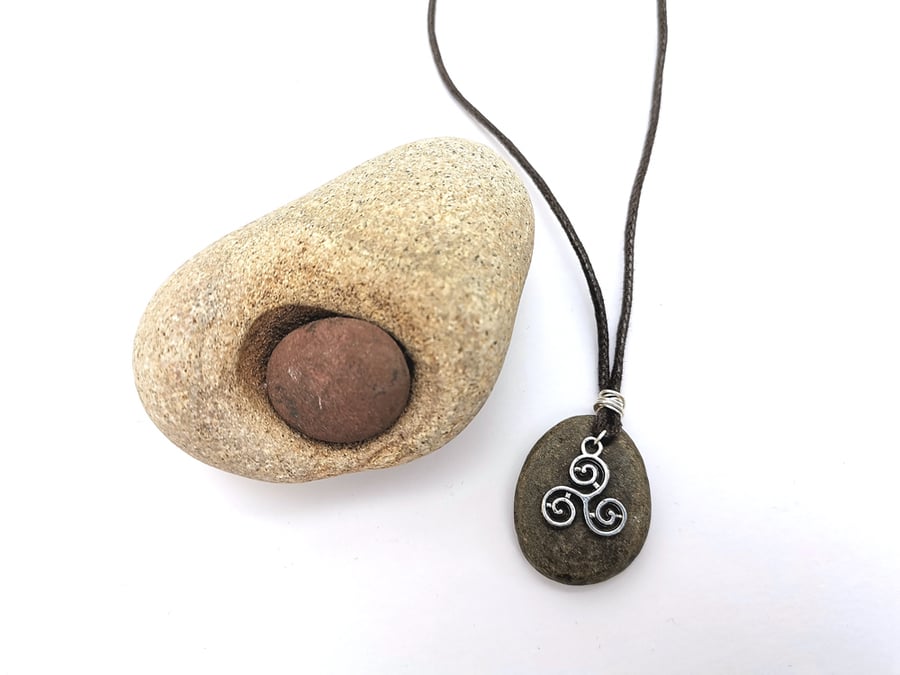 Celtic Welsh River Stone Triskele Pendant