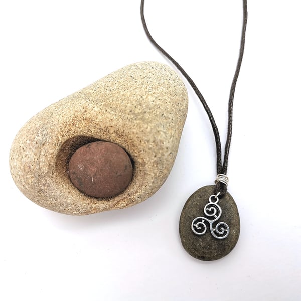Celtic Welsh River Stone Triskele Pendant
