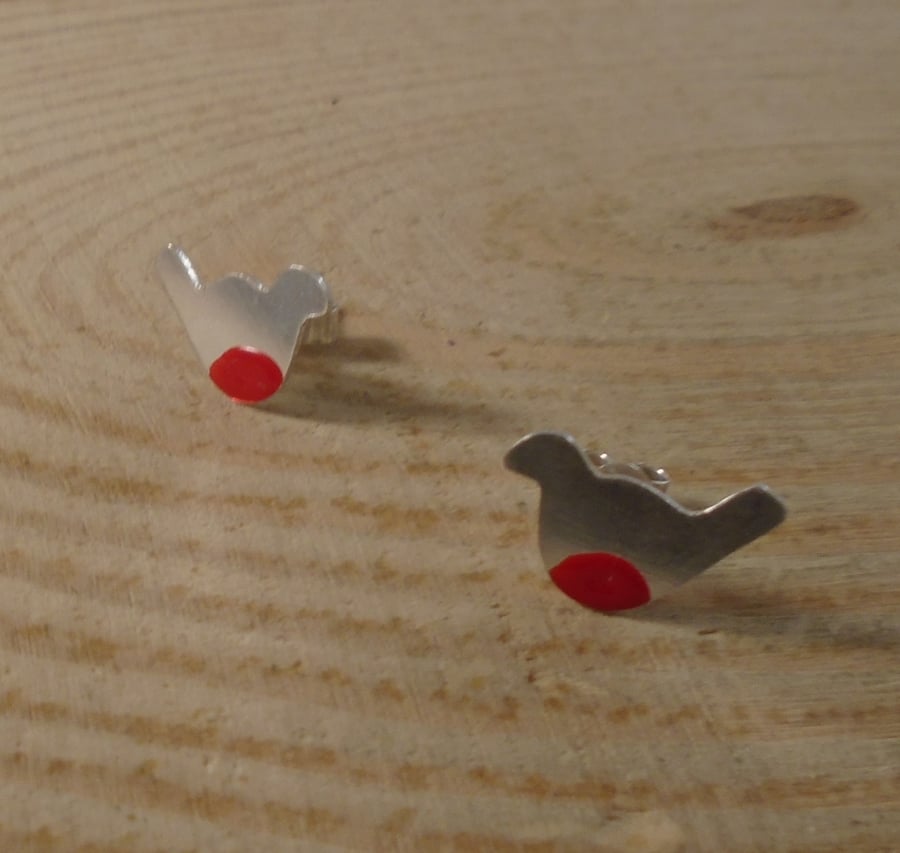 Sterling Silver Robin Stud Earrings