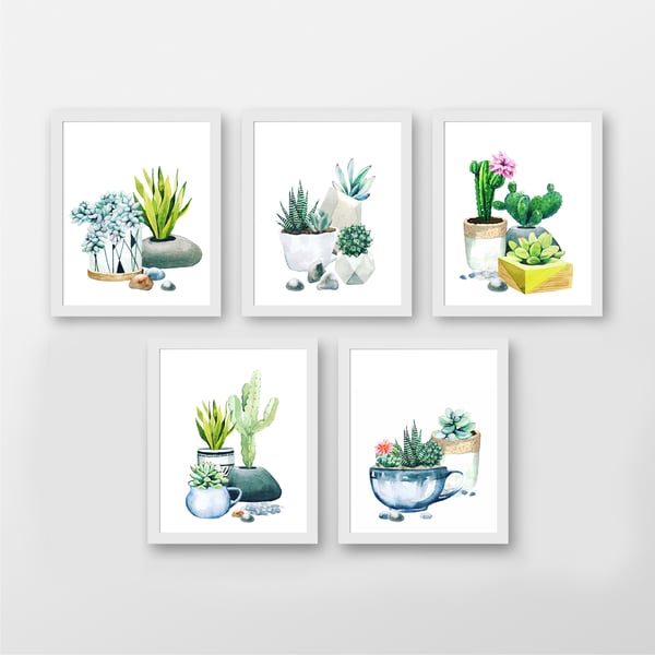 Watercolour Cactus wall prints, Cactus wall decor, Cactus wall art