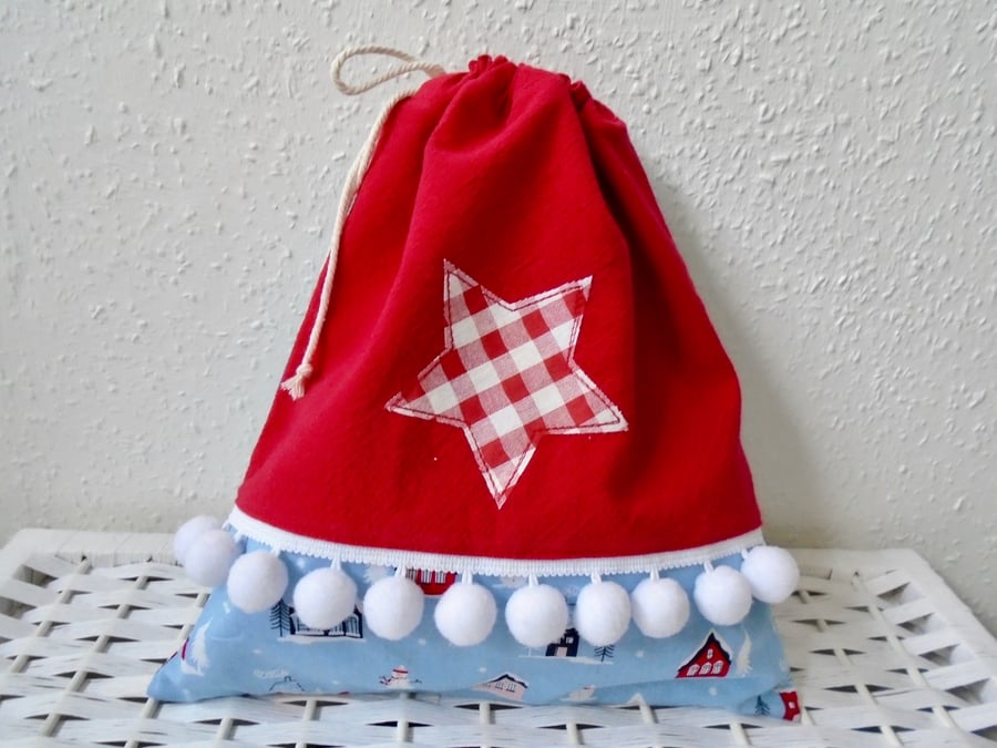 Cotton Christmas Drawstring Bag 